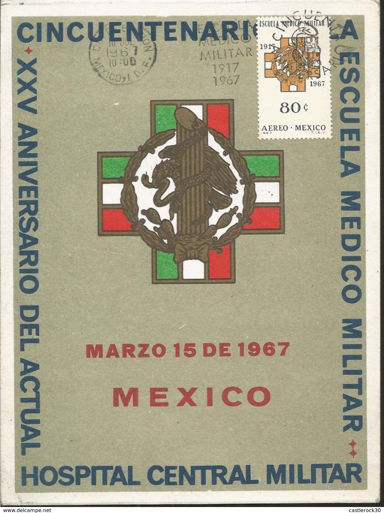 J) 1967 MEXICO, 50TH ANNIVERSARY OF THE MILITARY MEDICAL SCHOOL, EMBLEM, SET OF 6 FDC, 2 MAXIMUM CARD AND 3 FDB - Mexico