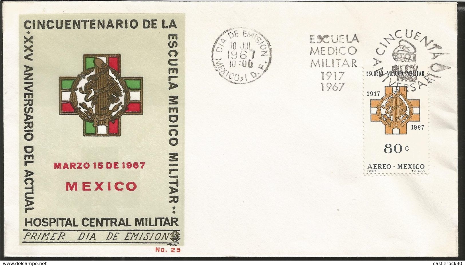 J) 1967 MEXICO, 50TH ANNIVERSARY OF THE MILITARY MEDICAL SCHOOL, EMBLEM, SET OF 6 FDC, 2 MAXIMUM CARD AND 3 FDB - Mexico