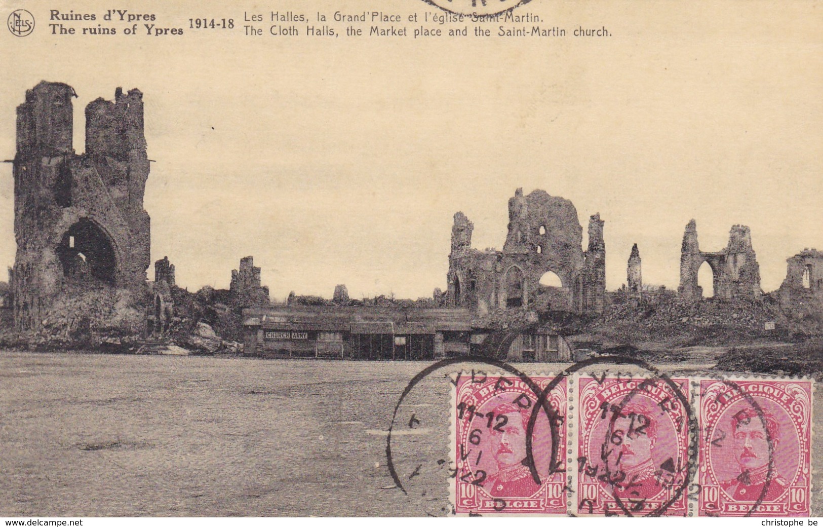 Ieper, Ypres, Ruines, Ruins, Les Halles, La Grand Place Et L'Eglise Saint Martin (pk38110) - Ieper