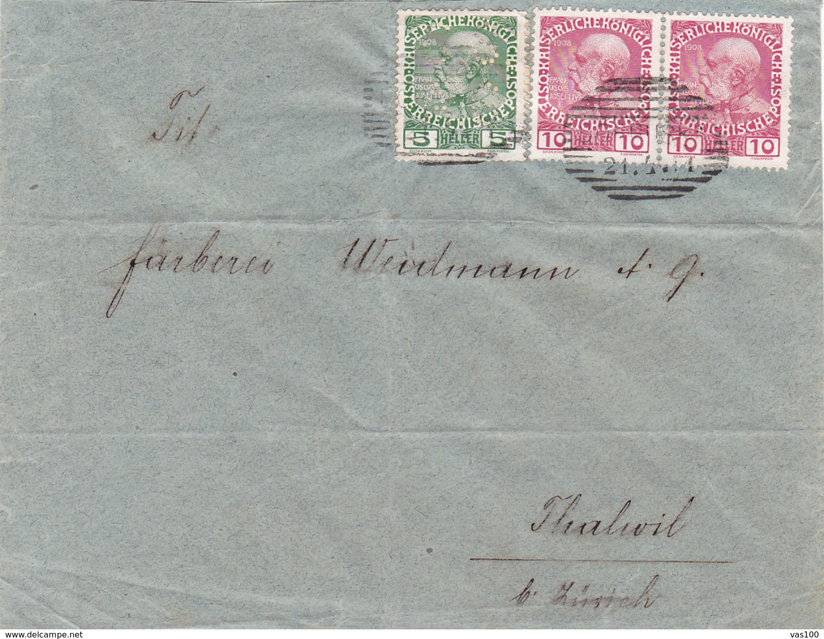 BV6945  PERFINS STAMPS ON COVERS 1911  AUSTRIA. - Perfins