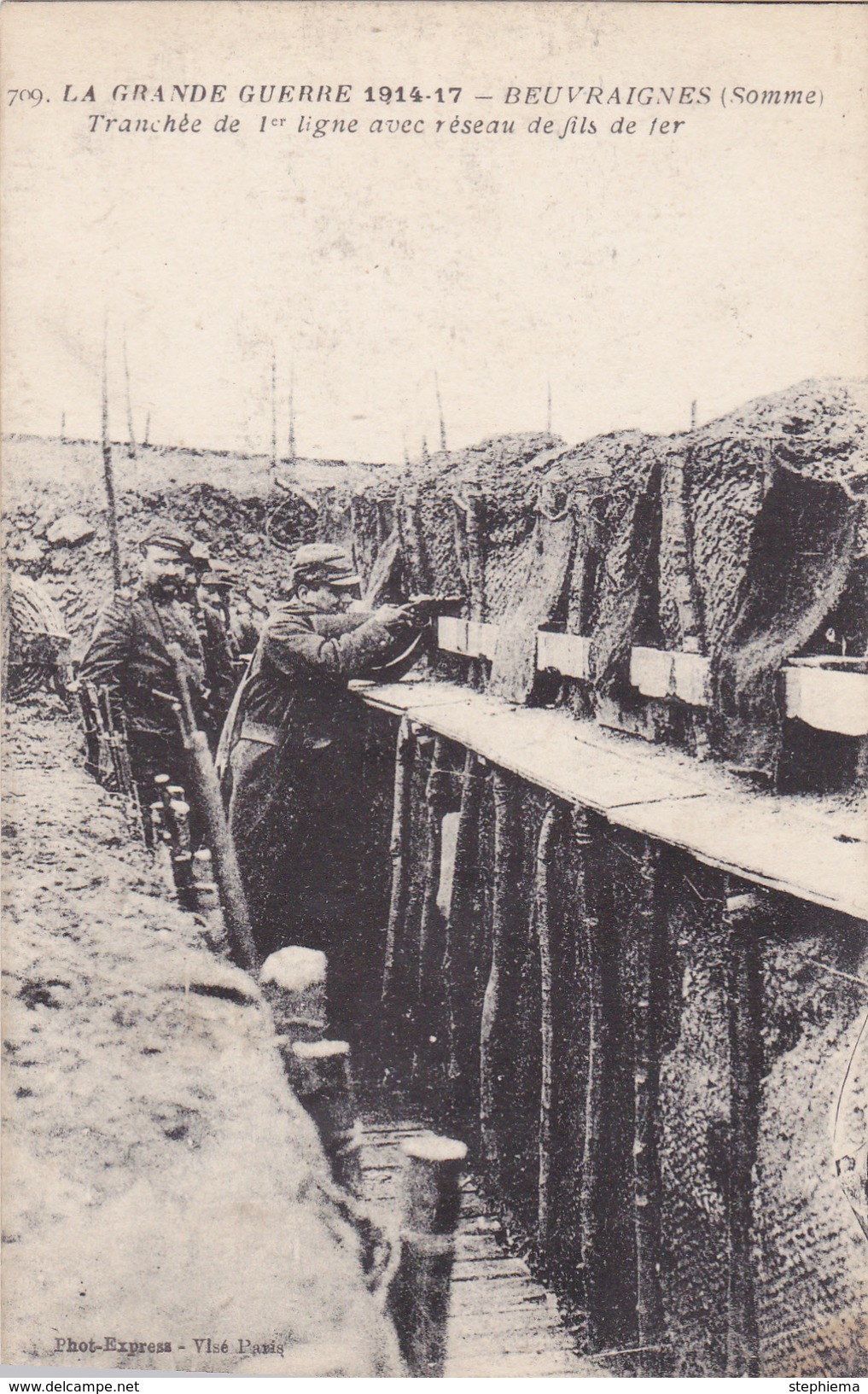 Carte Postale, Tranchée De 1ère Ligne Avec Réseau De Fils De Fer, Beuvraignes, Grande Guerre 1914-17 - Beuvraignes