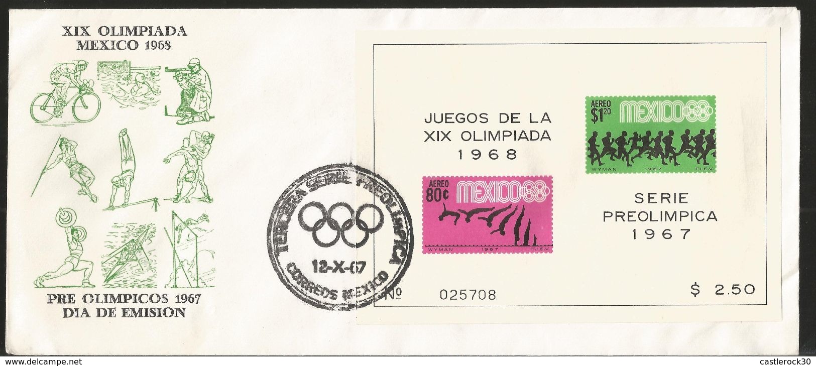 J) 1967 MEXICO, XIX OLYMPICS OF MEXICO 68, PRE-OLYMPICS 67, MULTIPLE STAMPS, DANCING, CYCLING, SWIMING, KAYAK, FUTBOL, S - Mexico