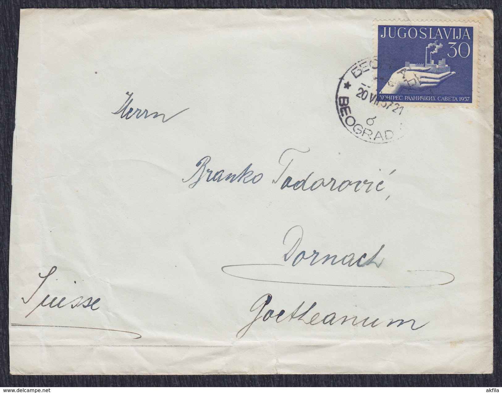 Yugoslavia 1957 Workers Councils, Letter Sent From Beograd To Dornach - Covers & Documents