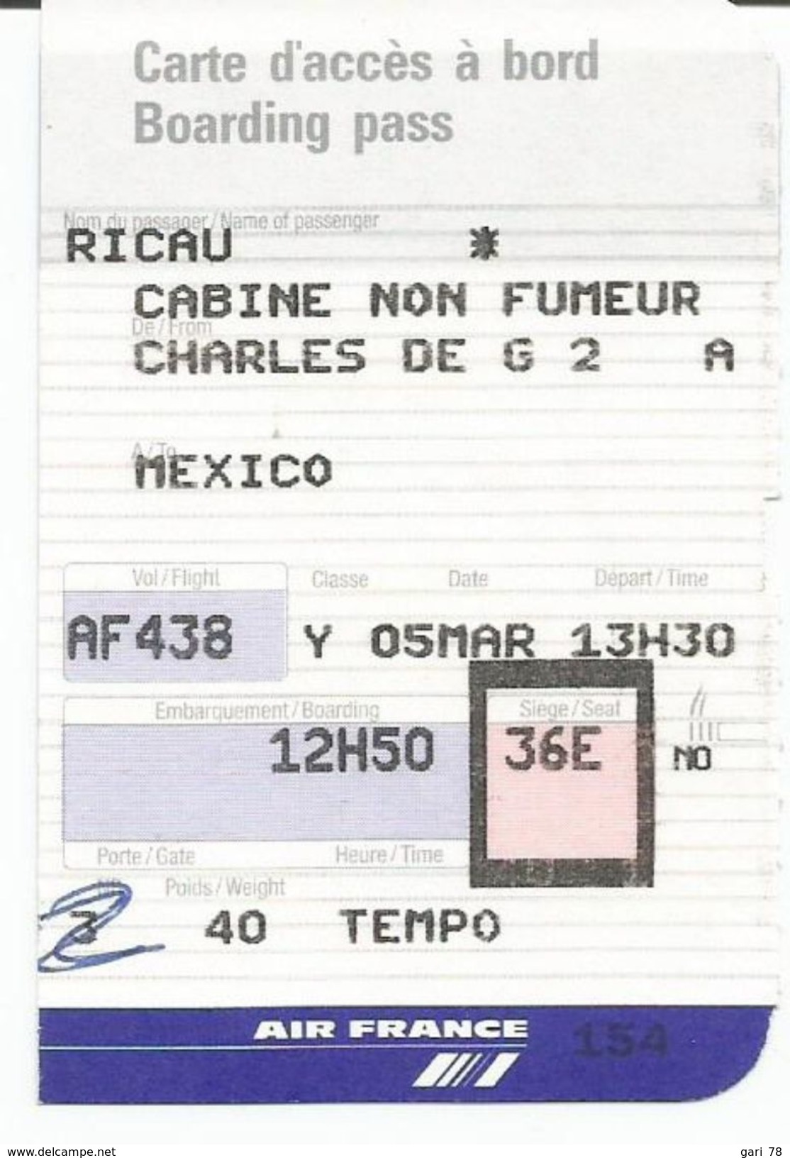 Carte D'accès / Carte D'embarquement / AIR FRANCE - Charles De Gaulle =) MEXICO - Europa