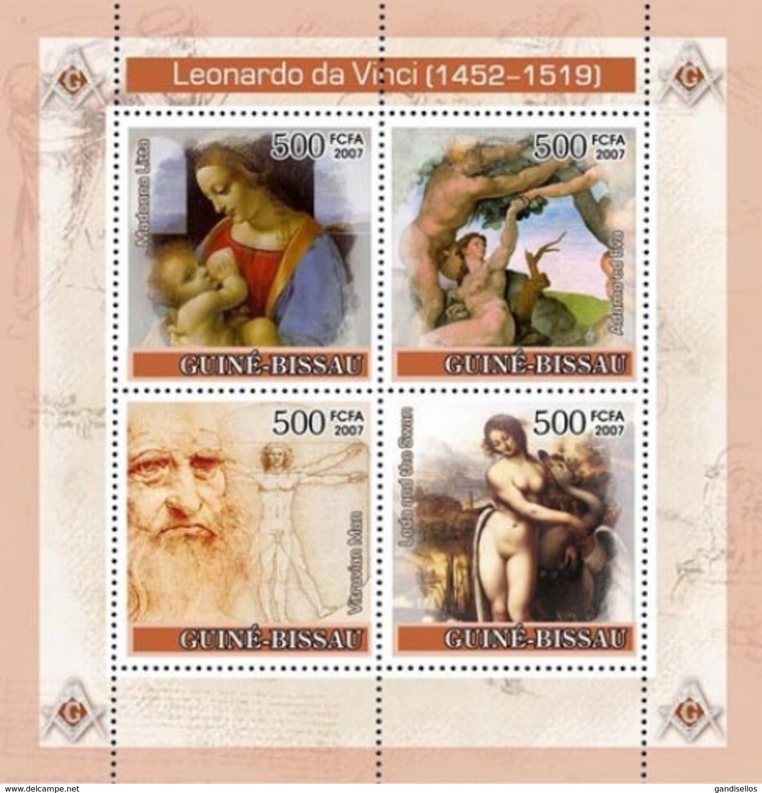 GUINE BISSAU 2007 SHEET LEONARDO DA VINCI ART PAINTINGS ARTE PINTURAS Gb7306a - Guinea-Bissau