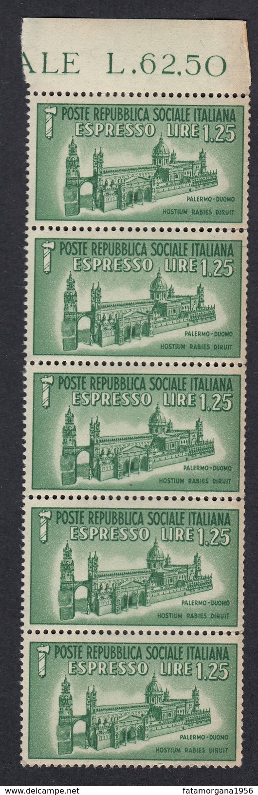 ITALIA - ITALY - Repubblica Sociale - 1944 - Lotto 5 Valori Unificato E23, Nuovi MNH, Uniti Fra Loro. - Exprespost