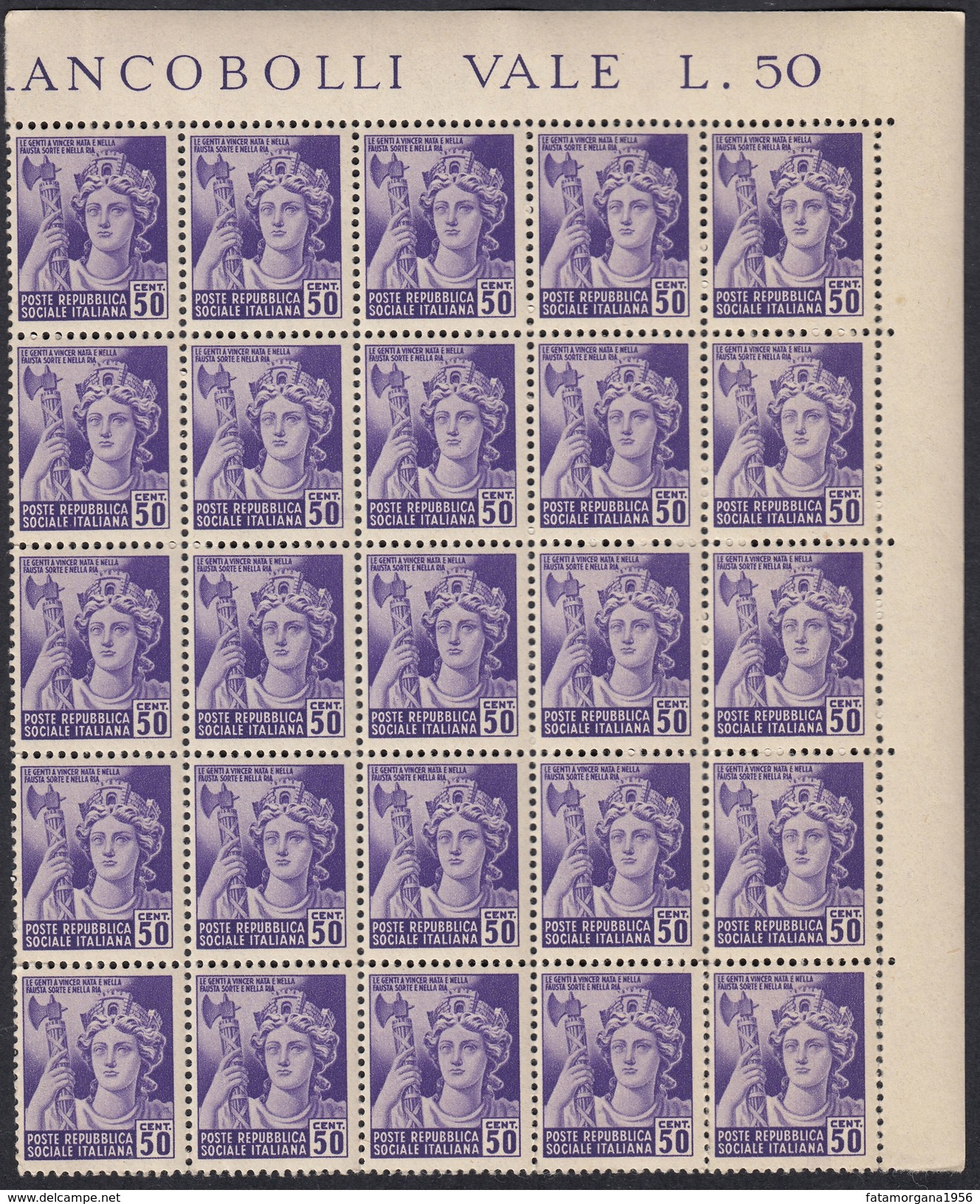 ITALIA - ITALY - Repubblica Sociale - 1944/1945 - Lotto 25 Valori Unificato 507, Nuovi MNH, Uniti. - Mint/hinged