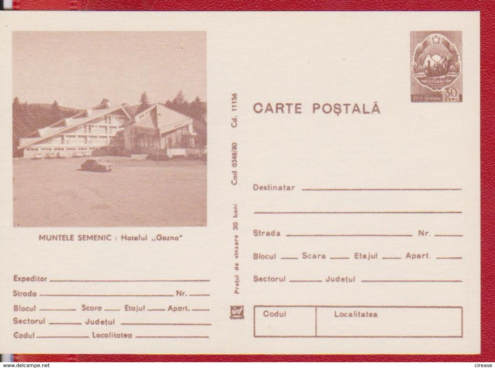 MOUNTAIN SEMENIC HOTEL GAZNA  ROMANIA  POSTAL STATIONERY - Hotel- & Gaststättengewerbe