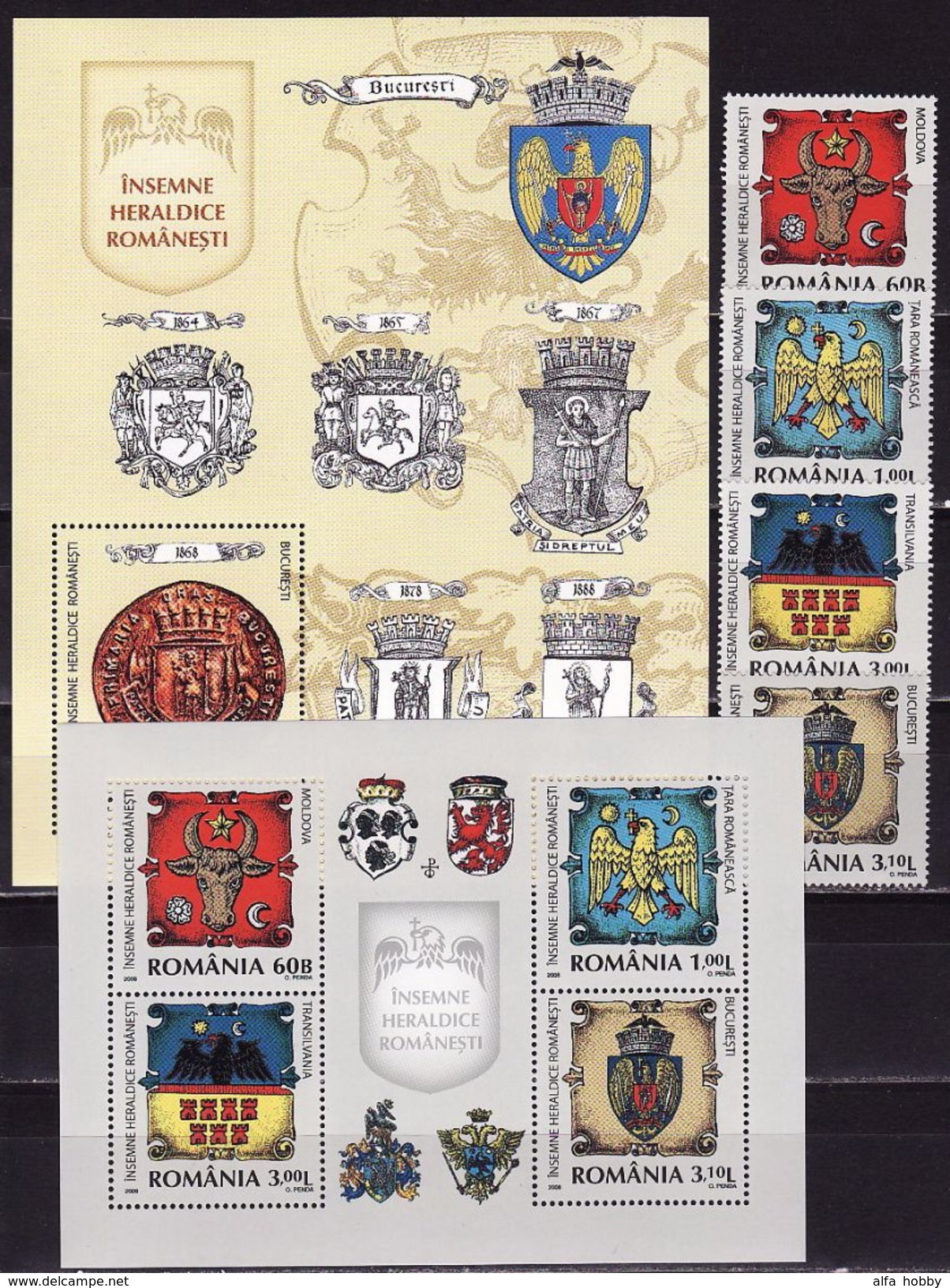 Romania 2008, Emblems, Coat Of Arms 4 Stamps  + 2s\s Blocks - Neufs
