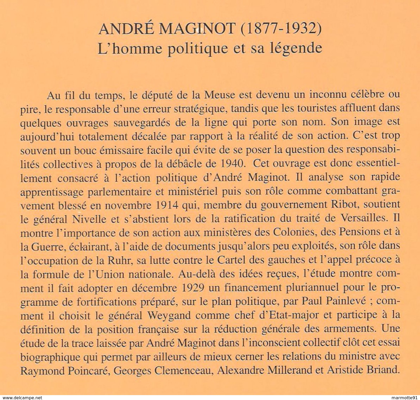 ANDRE MAGINOT 1877 1932 HOMME POLITIQUE ET SA LEGENDE BIOGRAPHIE - Francese