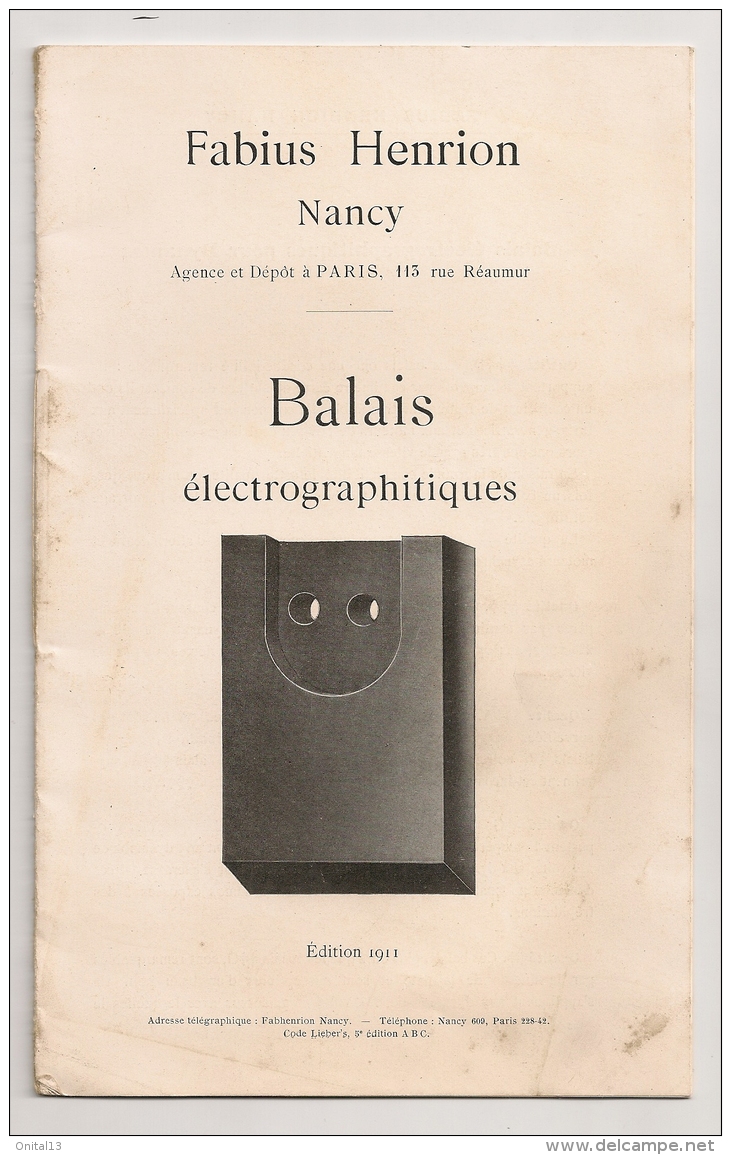 CATALOGUE FABIUS HENRION NANCY BALAIS ELECTROGRAPHITIQUES 14 PAGES - 1900 – 1949