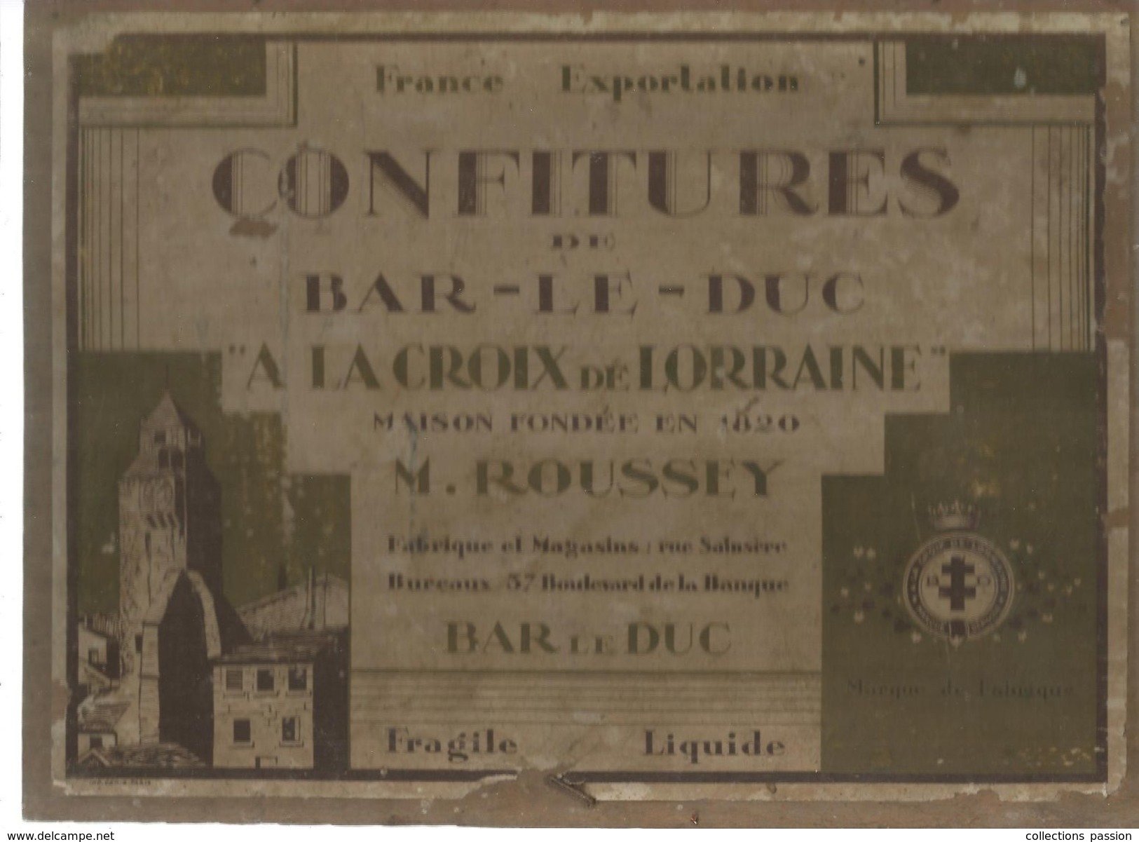 Sur Plaque Bois , étiquette , Confitures De BAR LE DUC , à La Croix De Lorraine  , 22 X 29.5 , Frais Fr : 4.25 E - Autres & Non Classés