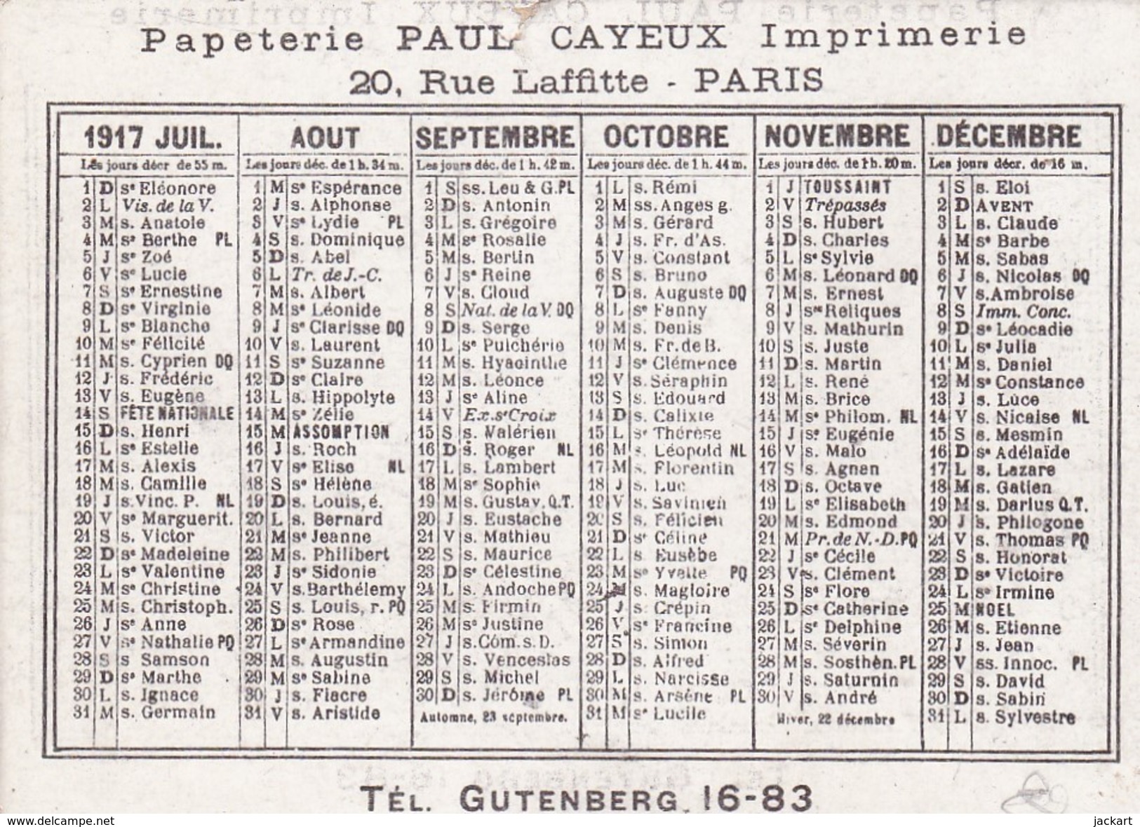 CALENDRIER 1917 - Small : 1921-40