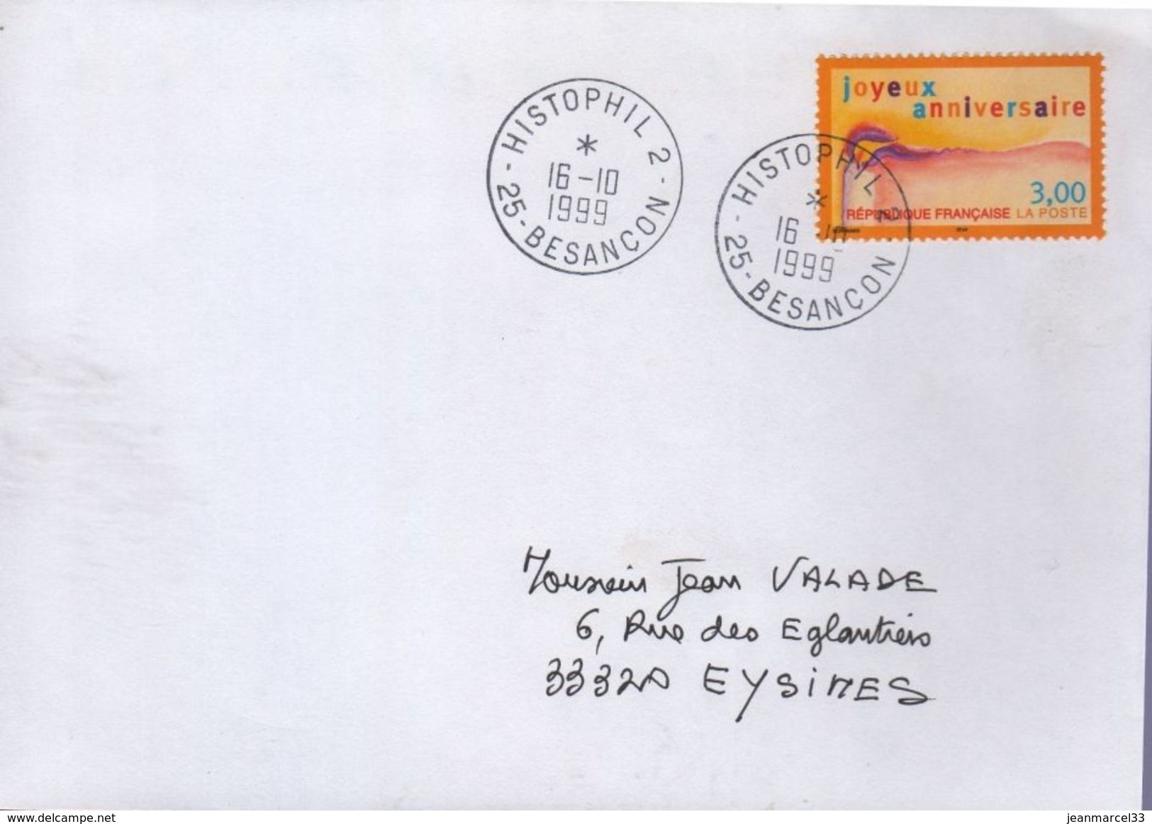 Lettre Histophil 2- 25-Besançon- 16-I0 I999   " Cachet Manuel Circulaire " - Manual Postmarks