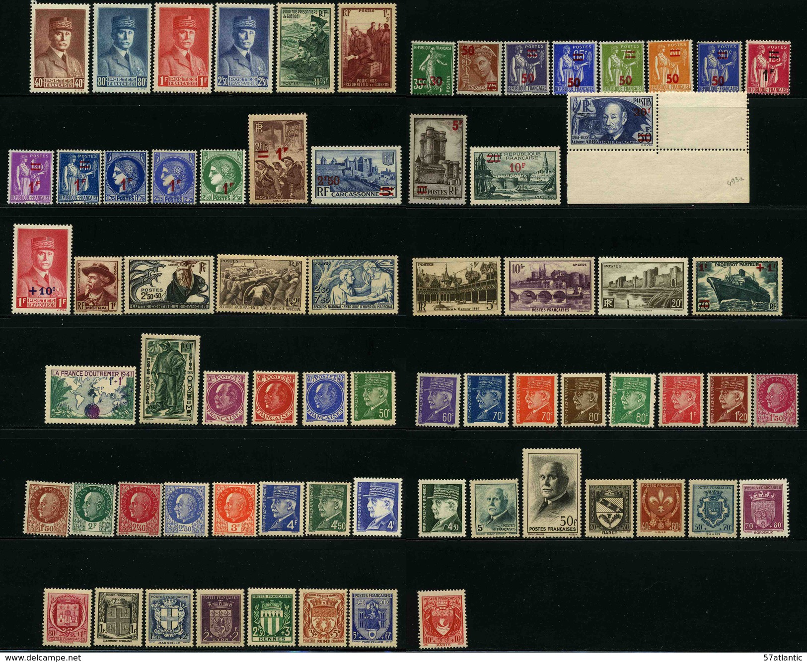 FRANCE - ANNEE COMPLETE 1941 - YT 470 à 537 ** - 70 TIMBRES NEUFS ** - 1940-1949