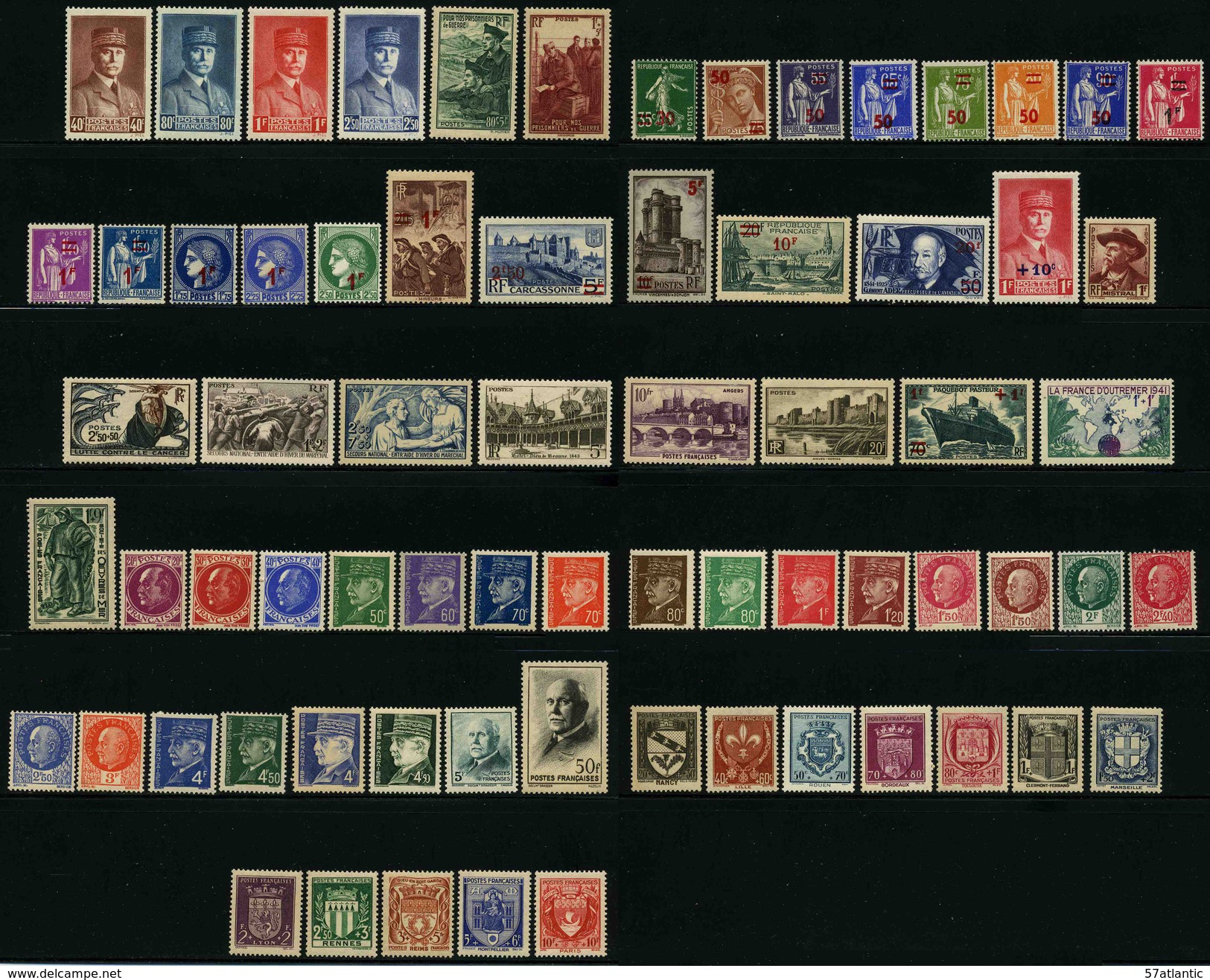 FRANCE - ANNEE COMPLETE 1941 - YT 470 à 537 ** - 70 TIMBRES NEUFS ** - 1940-1949