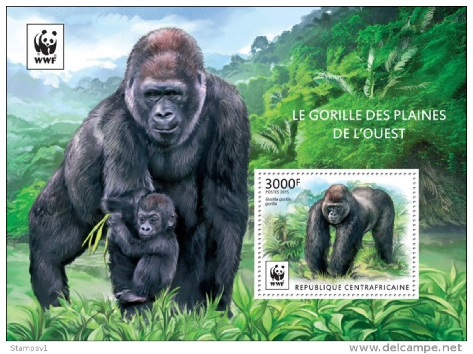 Central African Republic. 2015 WWF &ndash; Gorilla (Block). (225b) - Gorilles