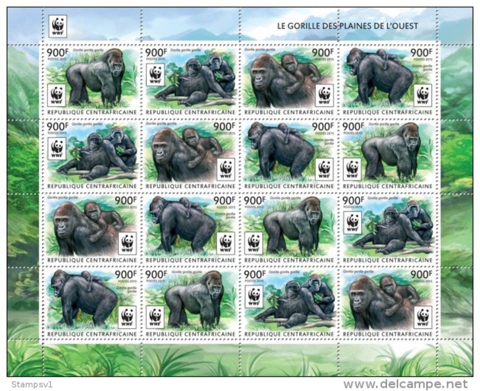 Central African Republic. 2015 WWF &ndash; Gorilla (Klb Of 4 Sets). (225d) - Gorilles
