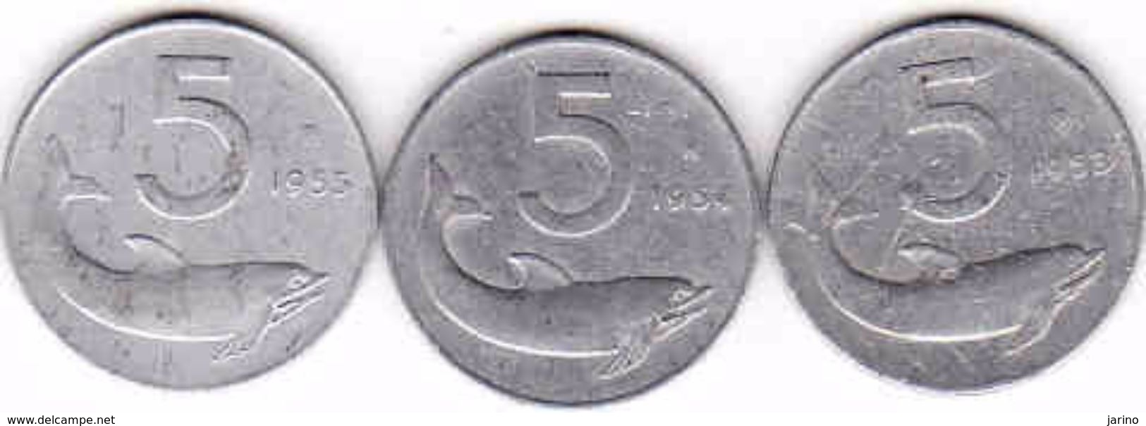 Italy 3 X 5 Lire 1953 R + 1954 R + 1955 R - 5 Lire