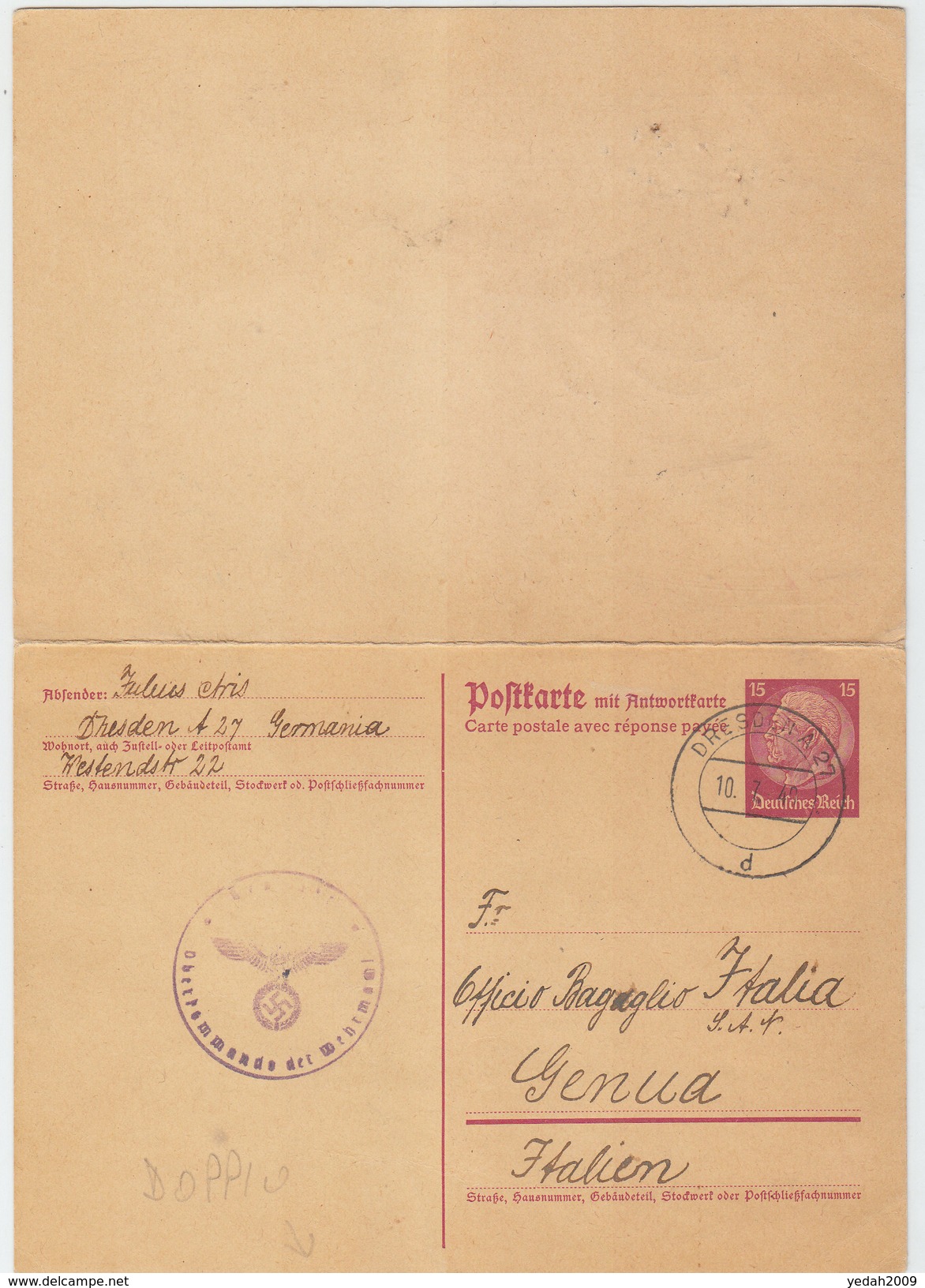 GERMANY DEUTSCHEIS REICH POSTAL CARD 1940 - Sonstige & Ohne Zuordnung