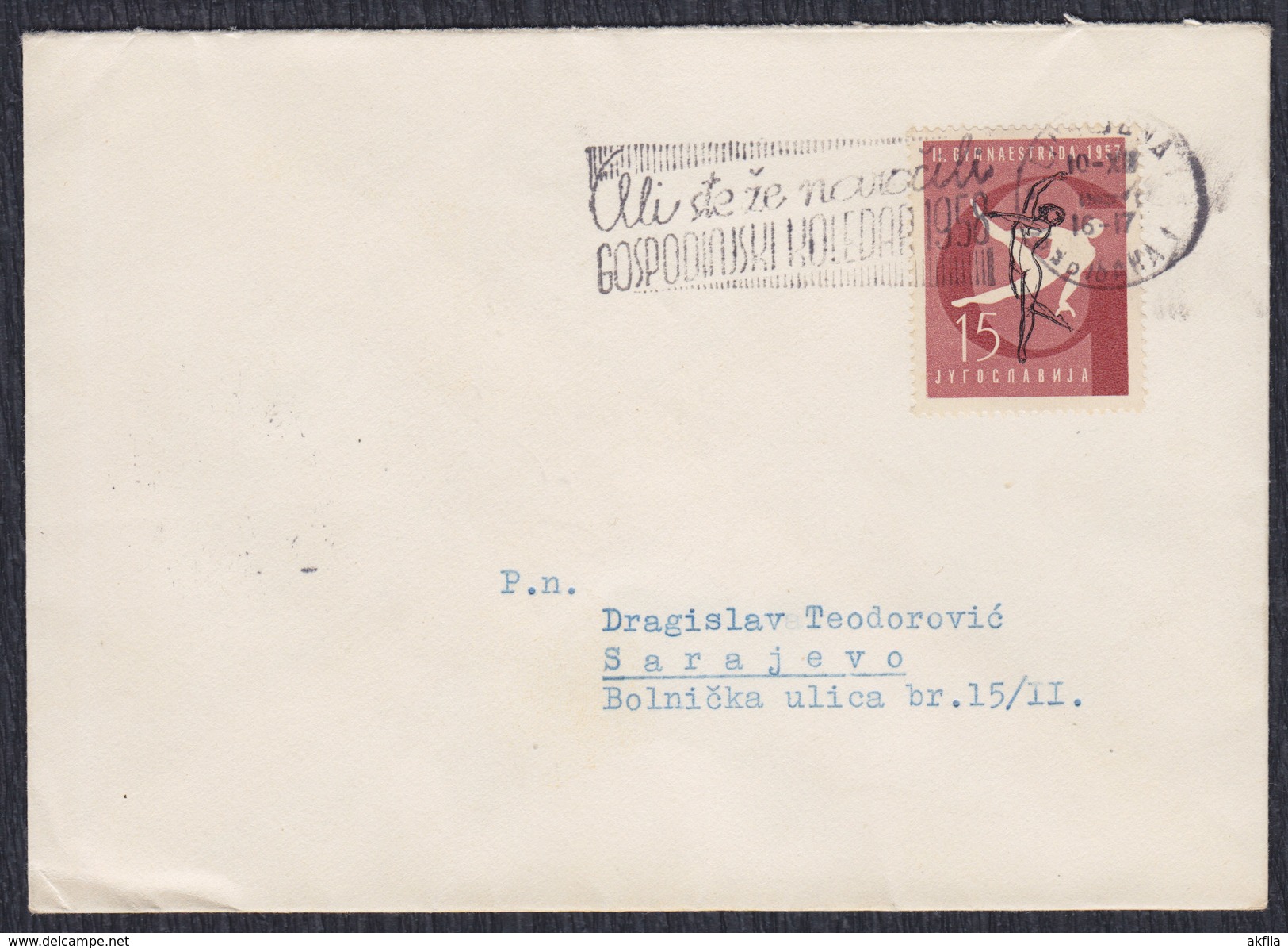 Yugoslavia Slovenia 1957 Gymnastics, Letter Sent From Ljubljana To Sarajevo - Covers & Documents