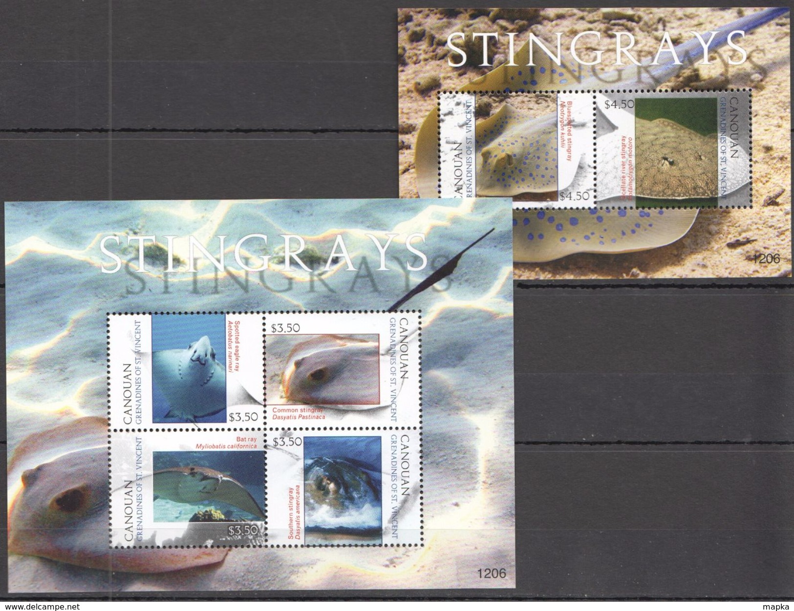 K216 CANOUAN MARINE LIFE STINGRAYS 1KB+1BL MNH - Meereswelt