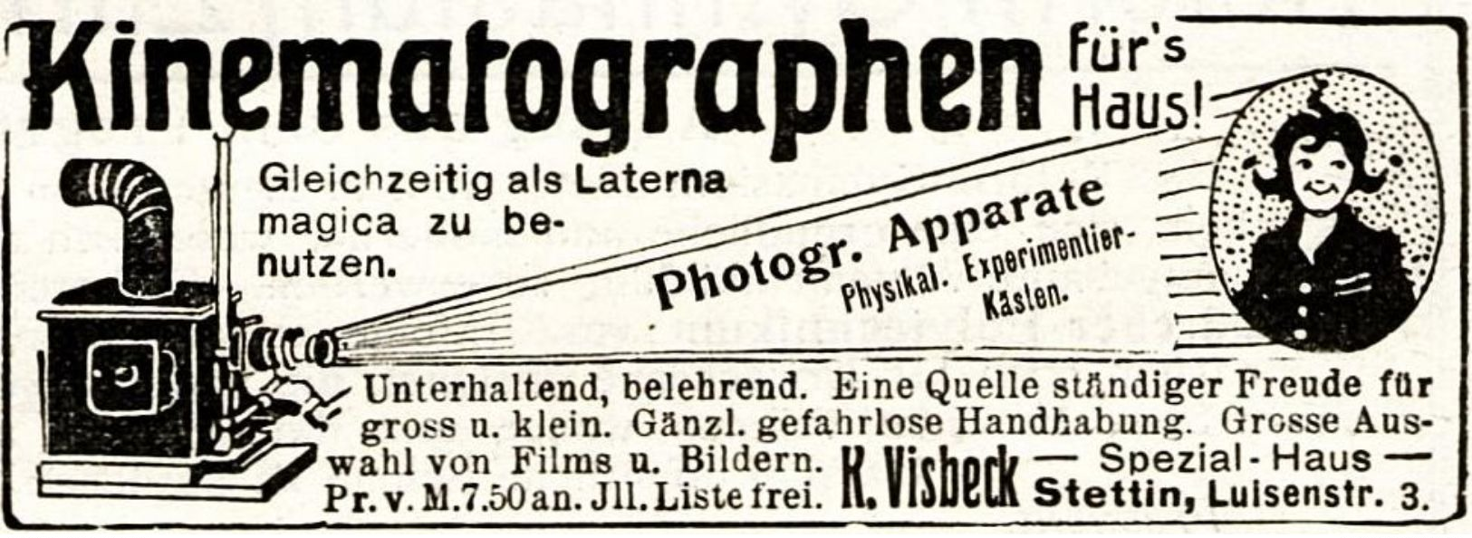 Original-Werbung/ Anzeige 1910 - KINEMATOGRAPHEN / LATERNA MAGICA / VISBECK - STETTIN - Ca. 90 X 30 Mm - Werbung