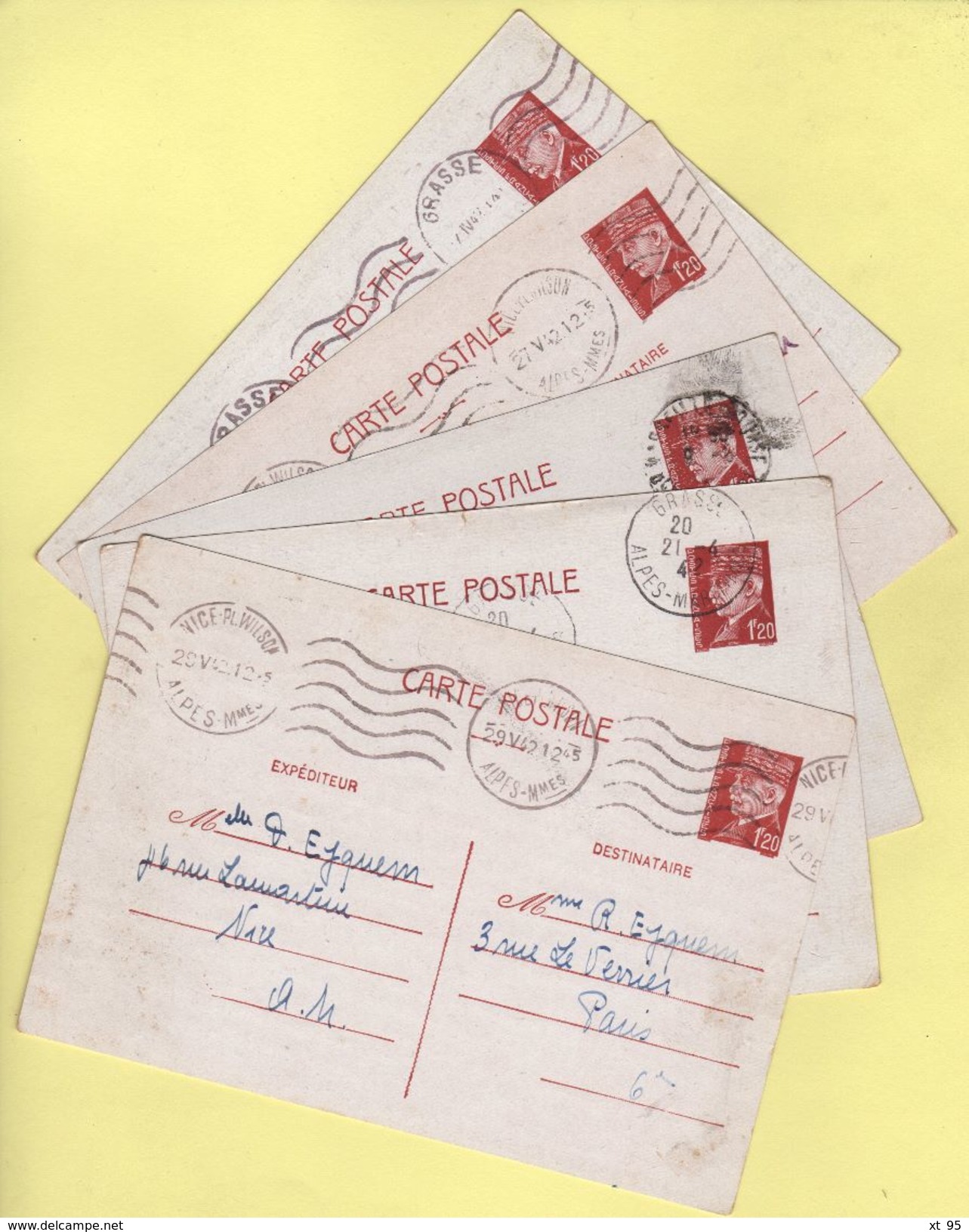 Correspondance De 160 Entiers Type Petain Iris - Famille Eyquem - Nice Grasse Alpes Maritimes - Frais De Port Offerts - Guerra De 1939-45