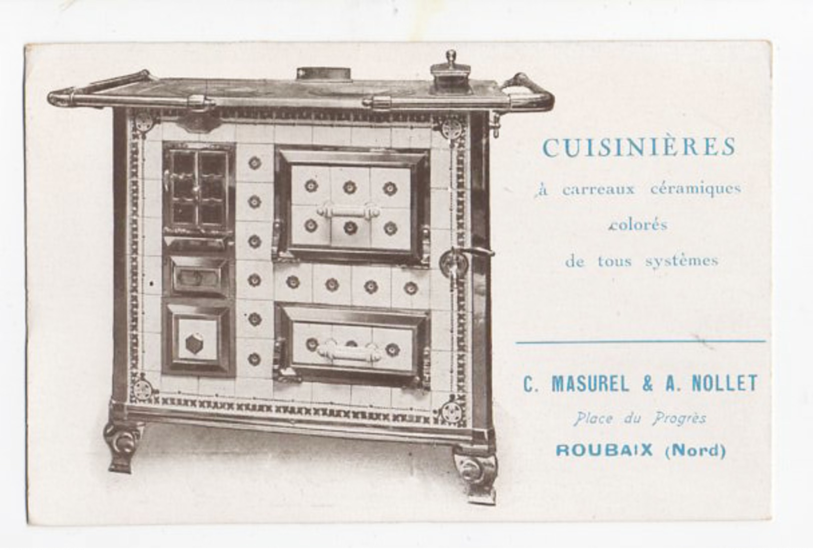 CP Publicitaire -  Cuisinières à Carreaux De Céramique  MASUREL Et NOLLET ROUBAIX 59170 - Autres & Non Classés