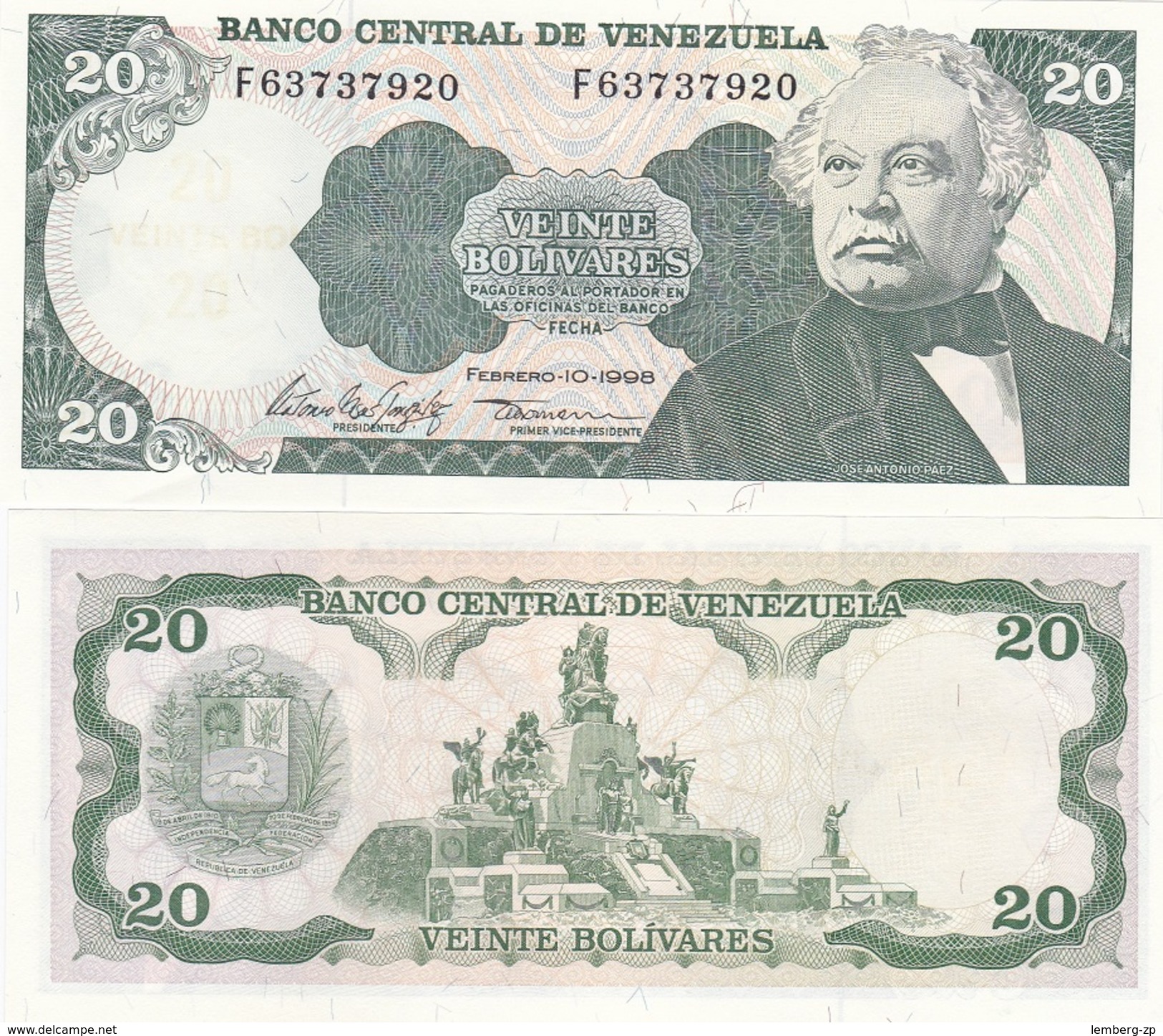 Venezuela - 20 Bolivares 10.02. 1998 AUNC Lemberg-Zp - Venezuela