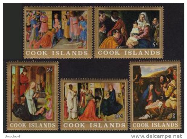 Cook Islands, 1966, Christmas, Paintings, Art, MNH, Michel 124-128A - Cook