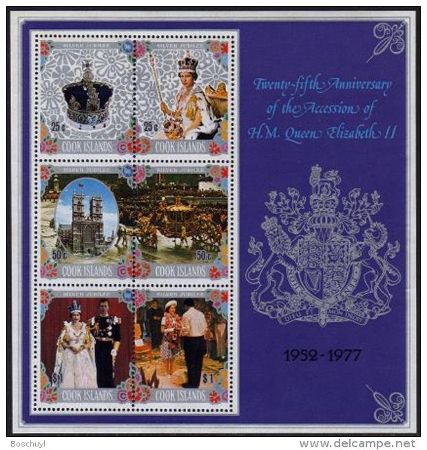 Cook Islands, 1977, Silver Jubilee Queen Elizabeth, Royal, MNH, Michel Block 66 - Cook