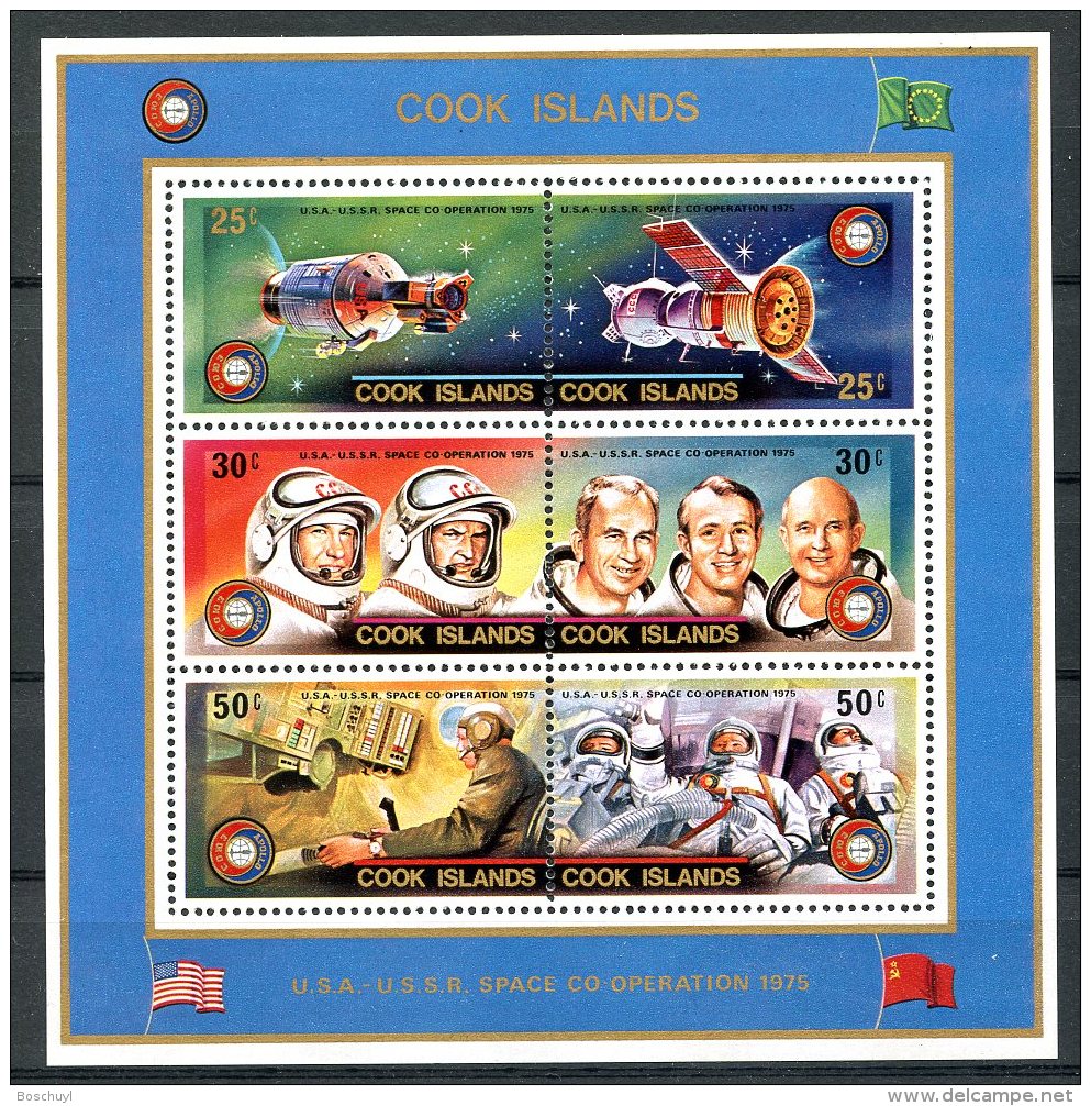 Cook Islands, 1975, Space, Apollo, Soyuz, MNH, Michel Block 46 - Cook