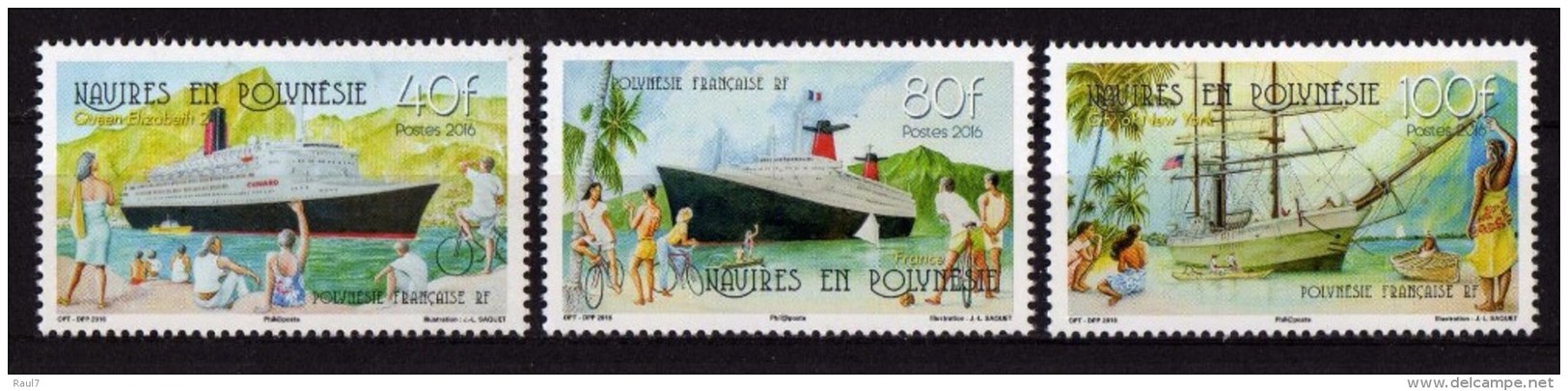 Polynésie 2016 - Navires En Polynésie - 3 Val Neuf // Mnh - Unused Stamps