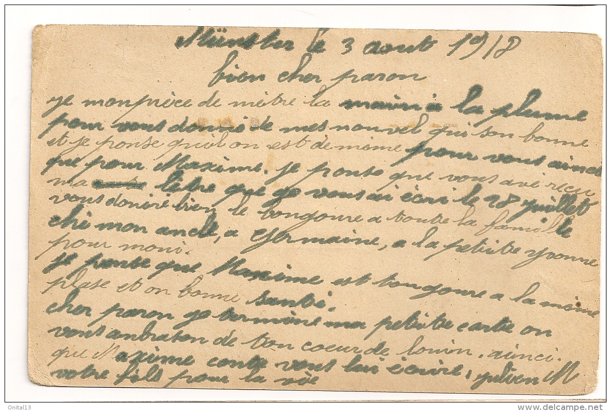 1918 LETTRE ( PRISONNIER DE GUERRE CAMP N°1 DETACHEMENT 28 ) DE MUNSTER A JUVIGNY FRANCHISE POSTALE CPA914 - Briefe U. Dokumente