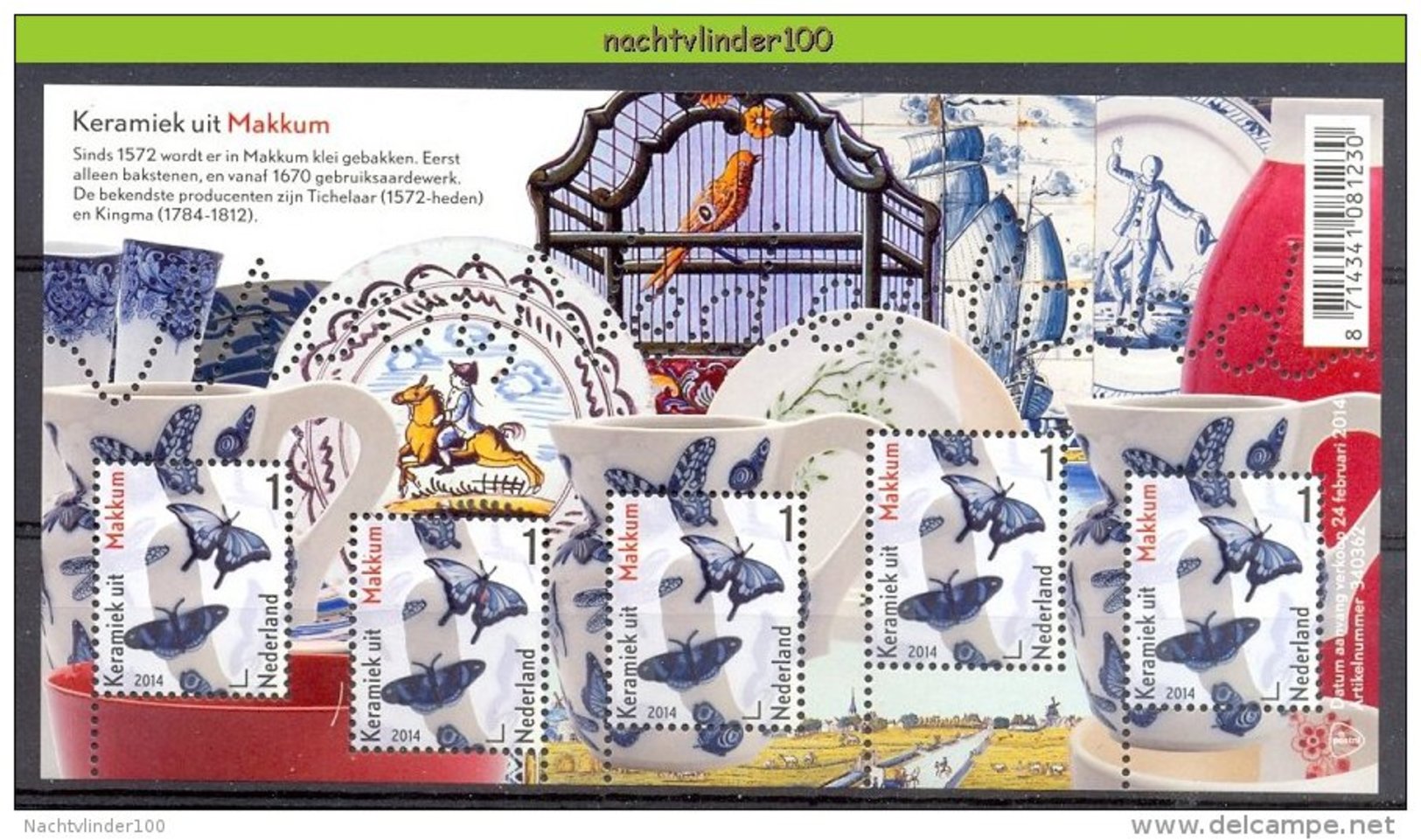 FG143 FAUNA VLINDERS VOGELS BIRDS HORSE SHIP BUTTERFLIES MARIPOSAS PAPILLONS KERAMIEK MAKKUM MOOI NEDERLAND 2014 PF/MNH - Vlinders