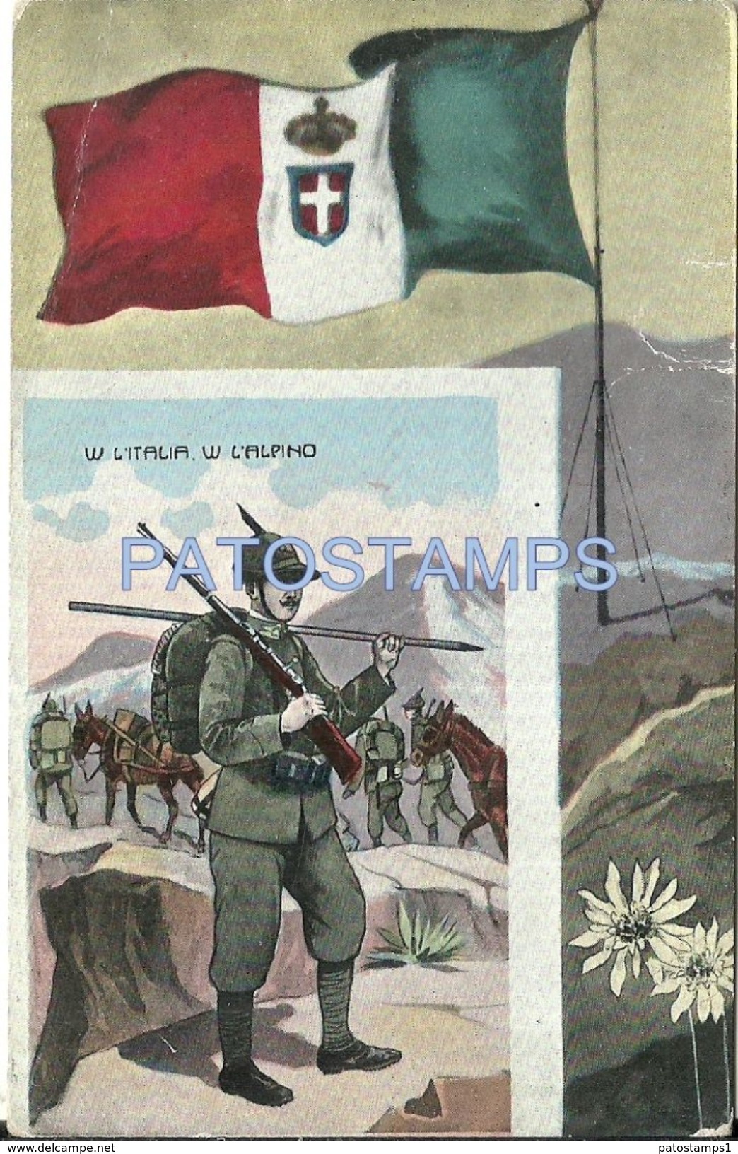 77875 ITALY PATRIOTIC FLAG & COSTUMES MILITARY SOLDIER POSTAL POSTCARD - Altri & Non Classificati