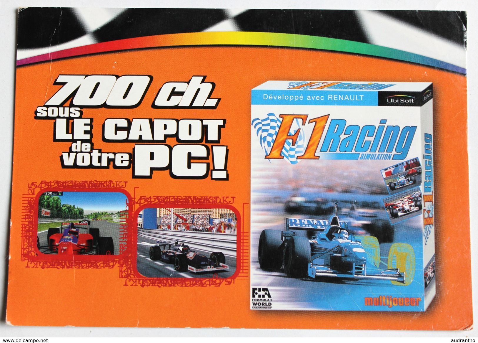 Carte Postale Publicitaire F1 Racing Simulation Jeu Vidéo PC Ubi Soft 1997 - Merchandising