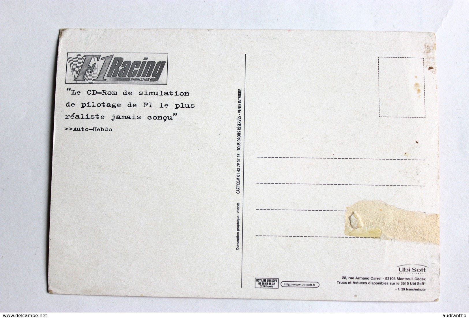 Carte Postale Publicitaire F1 Racing Simulation Jeu Vidéo PC Ubi Soft 1997 - Merchandising