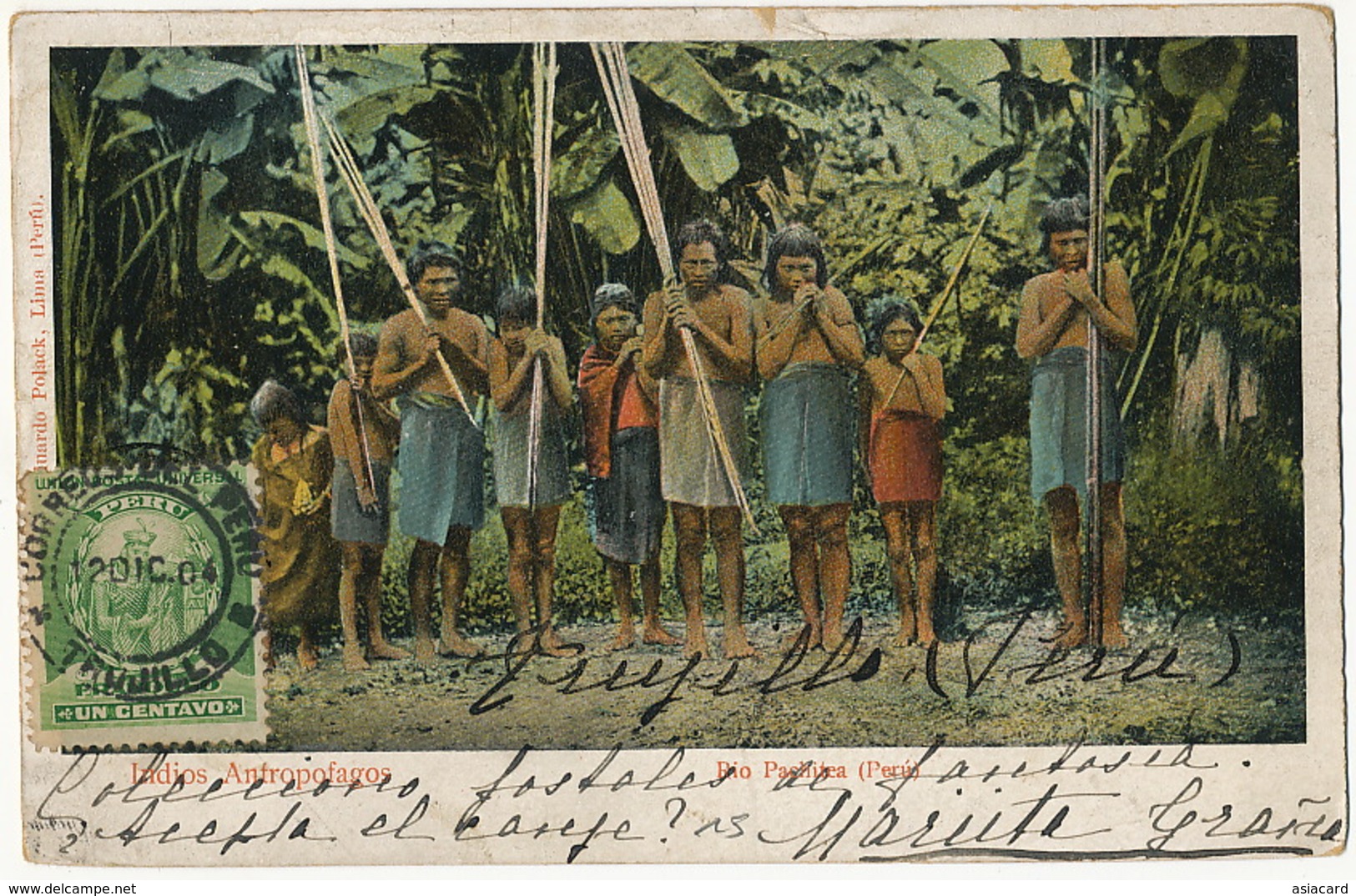 Indios Antropofagos Rio Pachitea Peru Cannibales  Stamped From Trujillo Nude Indians With Lances - Pérou