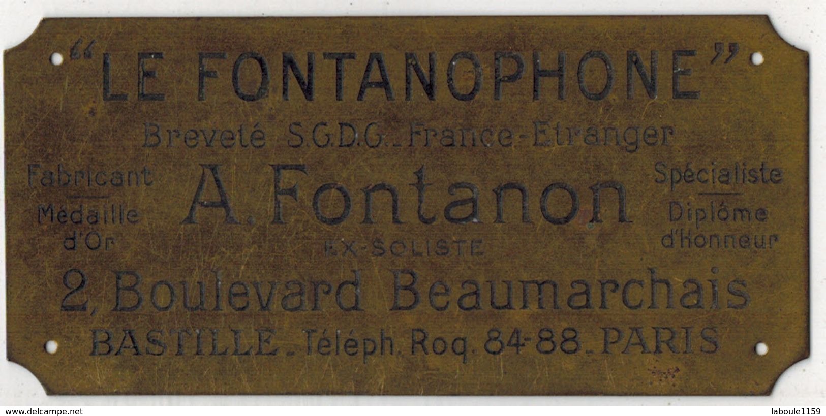 Authentique Et Ancienne Plaque Publicitaire En Laiton LE FONTANOPHONE A FONTANON PARIS BASTILLE Musique Machine Parlante - Other & Unclassified