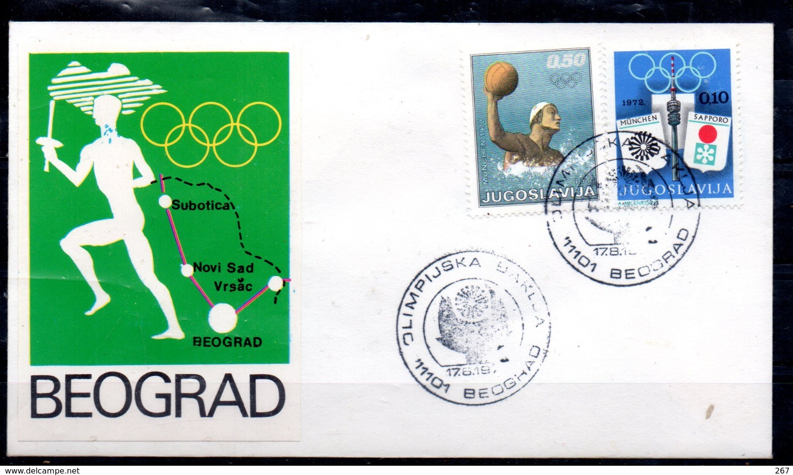 YOUGOSLAVIE  FDC  Jo 1972 Flamme Course  Logo Blasons Beograd - Wasserball