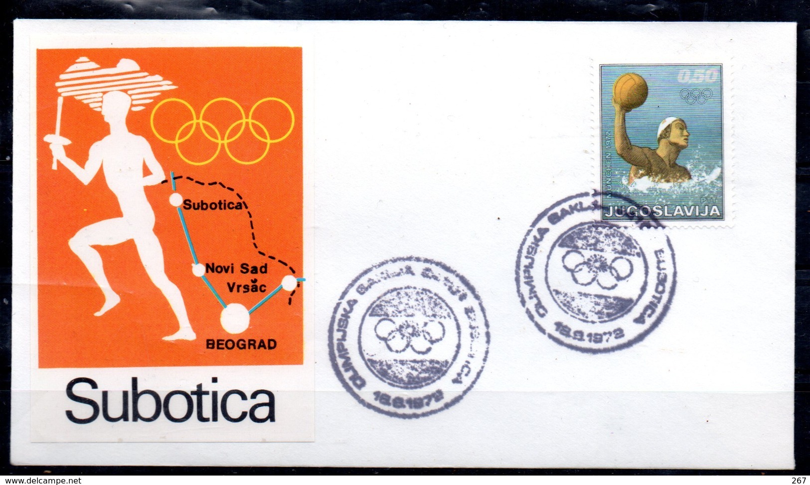 YOUGOSLAVIE  FDC  Jo 1972 Flamme Course  Logo Subotica - Water Polo