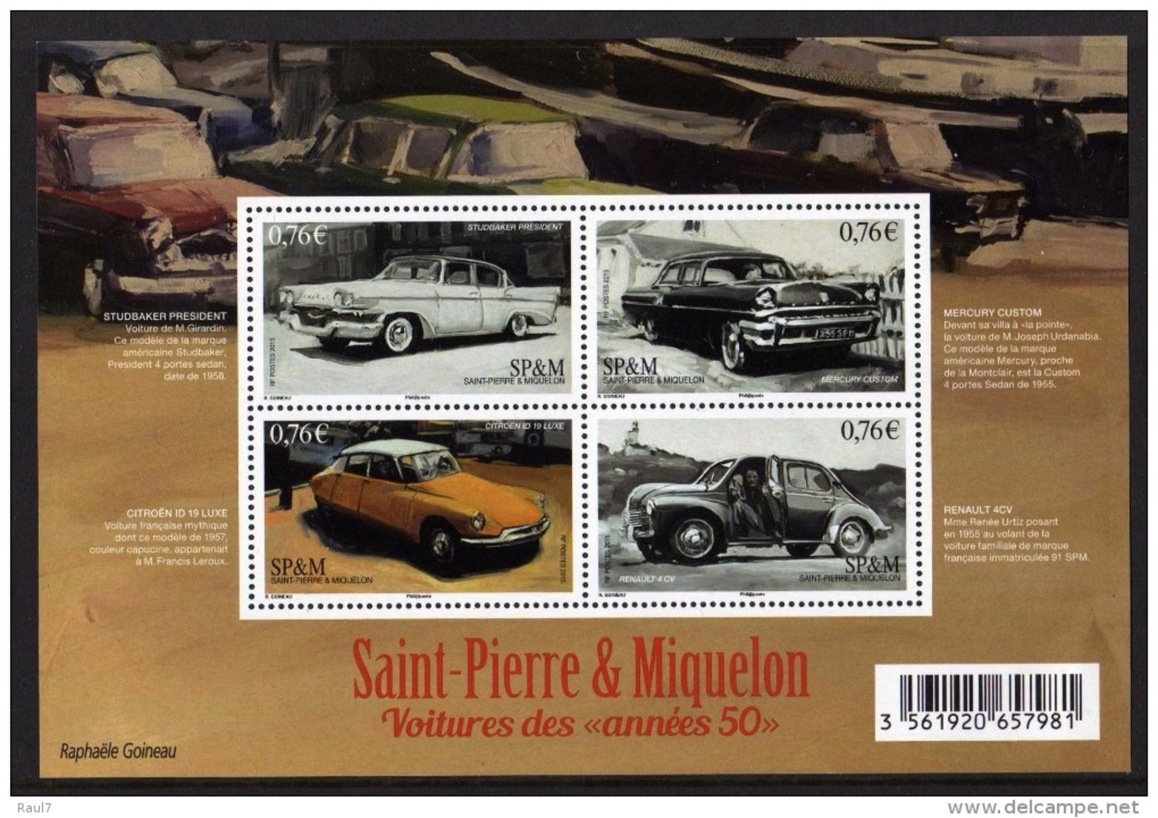 St Pierre Et Miquelon 2015 - Citroën DS, Renault 4cv, Mercury, Studbaker Présid, Voitures Des Années 50 - BF Neuf // Mnh - Blocs-feuillets