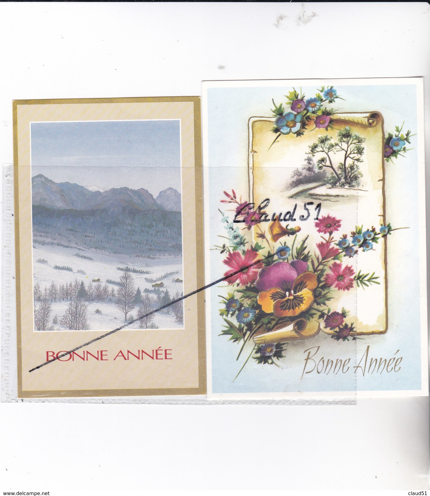 Lot de 20 cartes Bonne Année;Paysages,villages  sous la neige Fleurs,pont,étang,oiseaux,enfant,calèche....