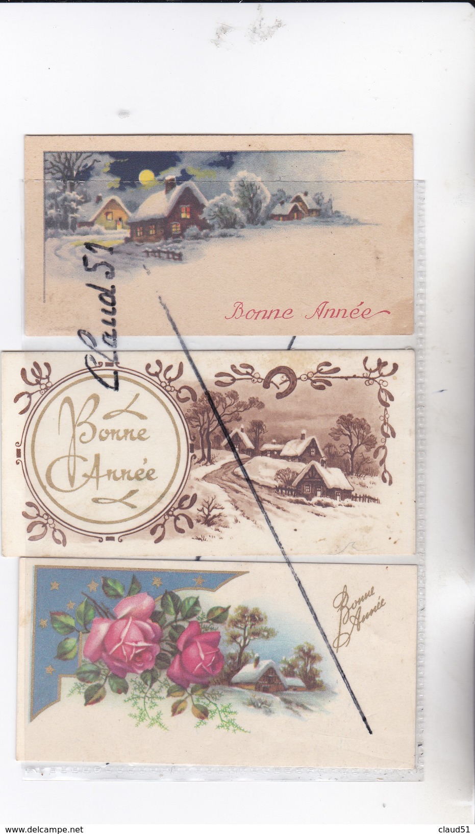 Lot de 20 cartes Bonne Année;Paysages,villages  sous la neige Fleurs,pont,étang,oiseaux,enfant,calèche....