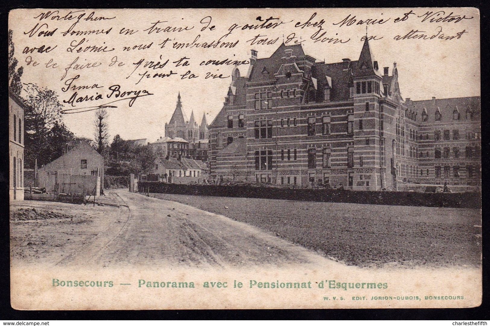 TRES RARE ! BONSECOURS ( Peruwelz ) - PANORAMA AVEC LE PENSINNAT D'ESQUERMES - édit. Jorion - Dubois - Péruwelz