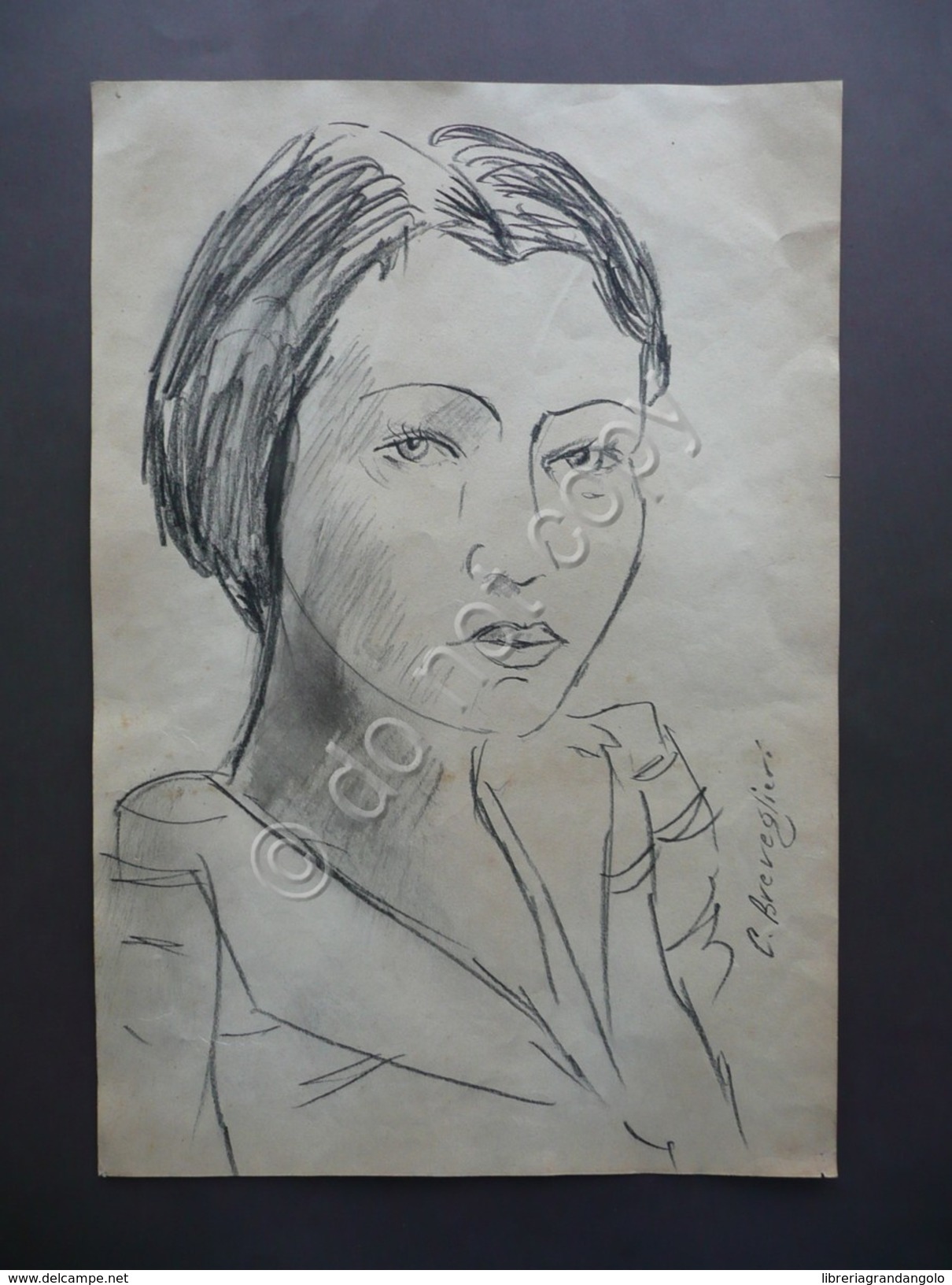 Disegno Originale Cesare Breveglieri Arte Contemporanea Matita Donna Volto Firma - Disegni