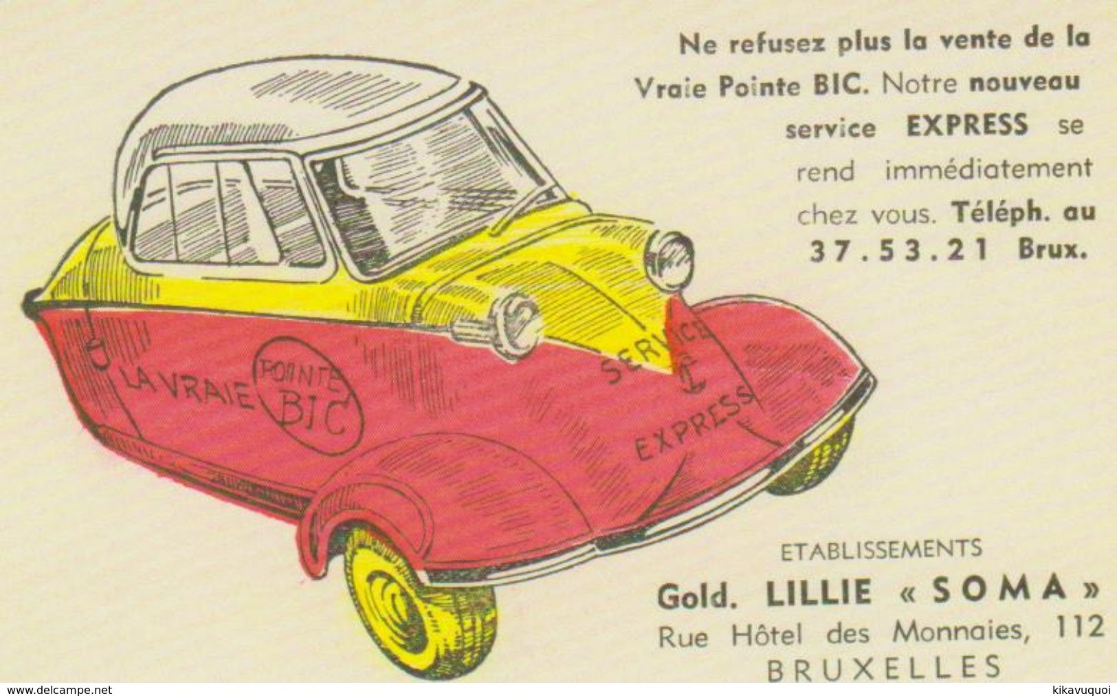 CARTE POSTALE MESSERSMITH - PUB STYLO BIC - BRUXELLES - BELGIQUE - Passenger Cars