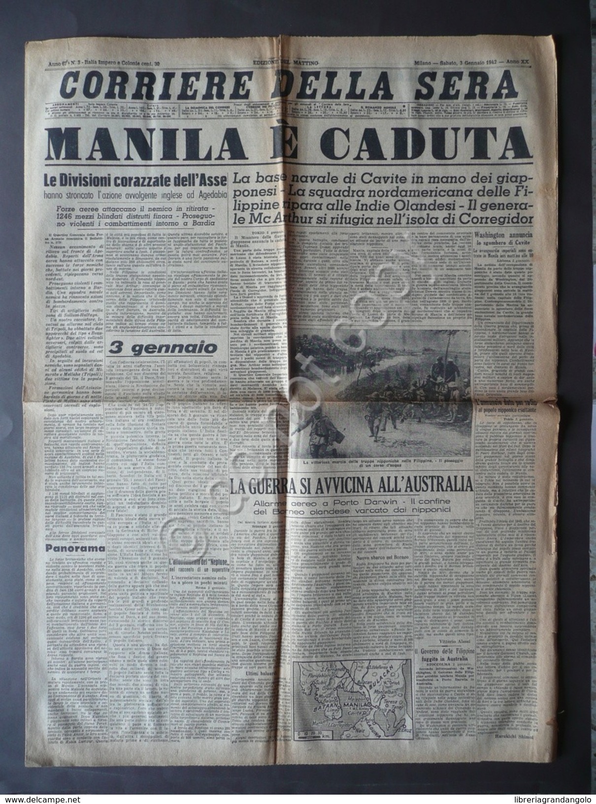 Corriere Della Sera Anno 67 N.3 Manila è Caduta Cavite Filippine 3/1/1942 WW2 - Non Classificati